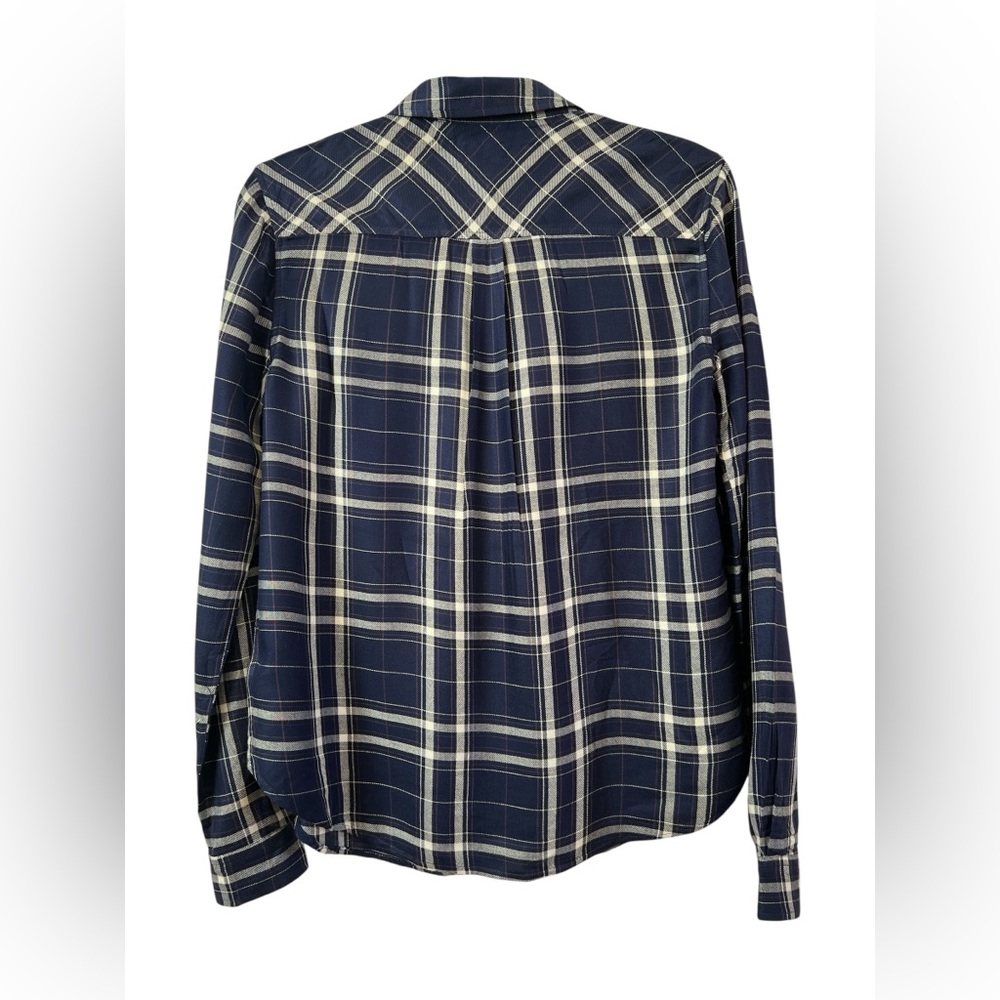 PAIGE Navy Plaid Button Down Shirt Western Soft Viscose Blouse Flannel Style S - Picture 3 of 7